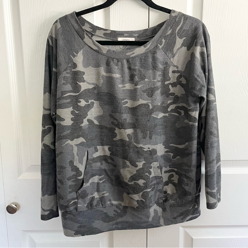 5 for $25! Cherish Gray Camo Top Small